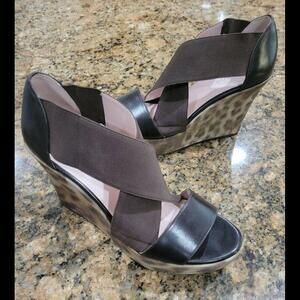 Taryn Rose Womens Sawyer Wedge Peep Toe Brown Leather Cheetah Sandals Shoes 9.5